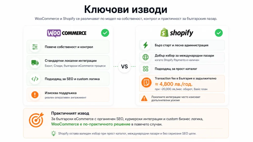 Shopify и WooCommerce не се различават само по функционалности - те са различни по модел на собственост и контрол.